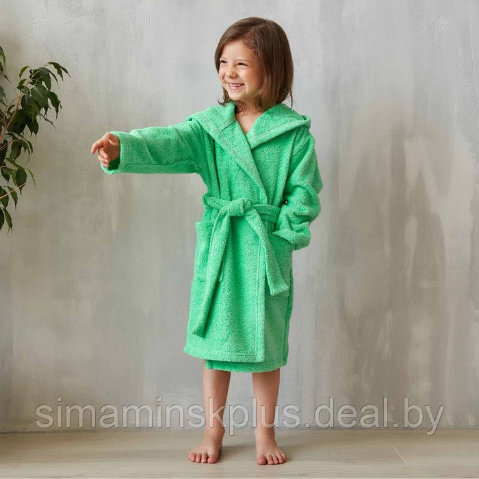 Халат махровый детский, размер 30, цвет зелёный, 320 г/м2 хлопок 100% с AIRO - фото 1 - id-p207451711