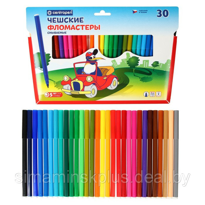 Фломастеры 30 цветов 1.8 мм Centropen 7790 "Пингвины", пластиковый конверт, линия 1.0 мм - фото 1 - id-p199621916