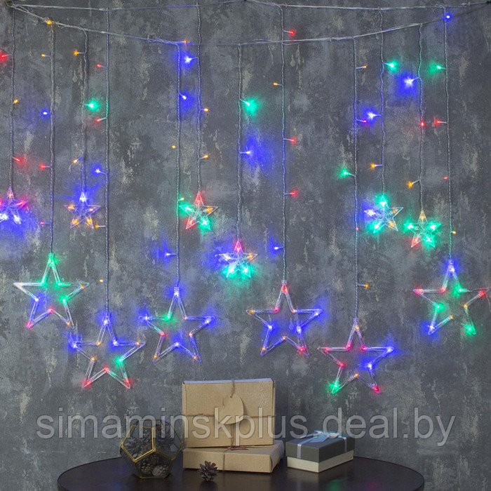 Гирлянда «Бахрома» 2.4 × 0.9 м с насадками «Звёзды», IP20, прозрачная нить, 138 LED, свечение мульти, 8 - фото 1 - id-p174610960