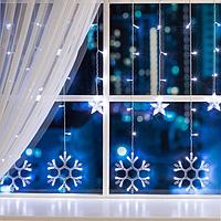 Гирлянда «Бахрома» 2.4 × 0.9 м с насадками «Снежинки», IP20, прозрачная нить, 150 LED, свечение белое, 8