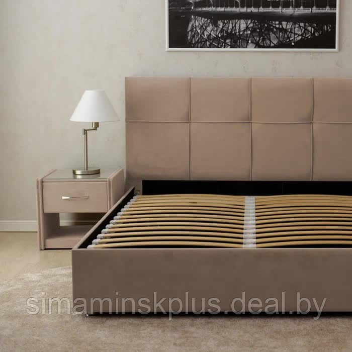 Кровать «Пантеон» без ПМ, 130×190 см, встроенное основание, велюр, цвет california 102 - фото 2 - id-p216928706