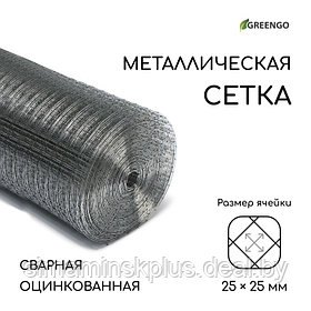 Сетка оцинкованная, сварная, 25 × 1 м, ячейка 25 × 25 мм, d = 1 мм, Greengo