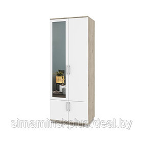 Шкаф 2-х створчатый с зеркалом Ева Е22 800х520х2100 Серый дуб/белый