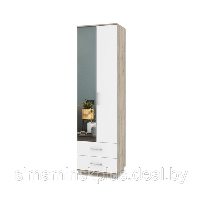 Шкаф 2-х створчатый с зеркалом и 2мя ящиками Карина К23 600х420х2100 Серый дуб/белый - фото 1 - id-p199918304