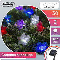 Гирлянда «Нить» 4.5 м с насадками «Цветы», IP44, тёмная нить, 30 LED, свечение белое, 2 режима, солнечная