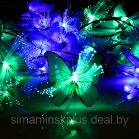 Гирлянда «Нить» 4.5 м с насадками «Бабочки», IP44, тёмная нить, 30 LED, свечение синее/зелёное, 2 режима,