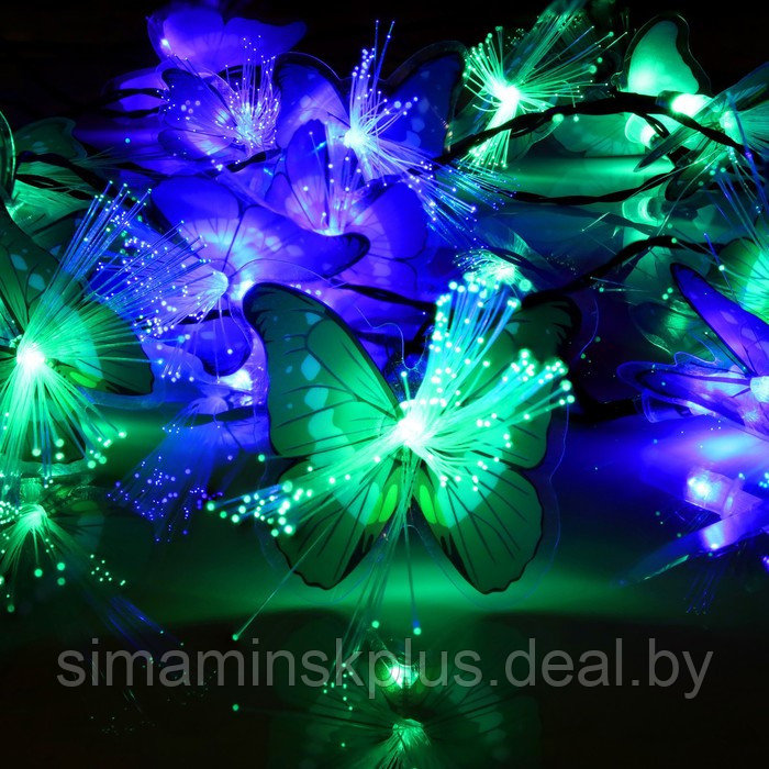 Гирлянда «Нить» 4.5 м с насадками «Бабочки», IP44, тёмная нить, 30 LED, свечение синее/зелёное, 2 режима, - фото 3 - id-p174611119