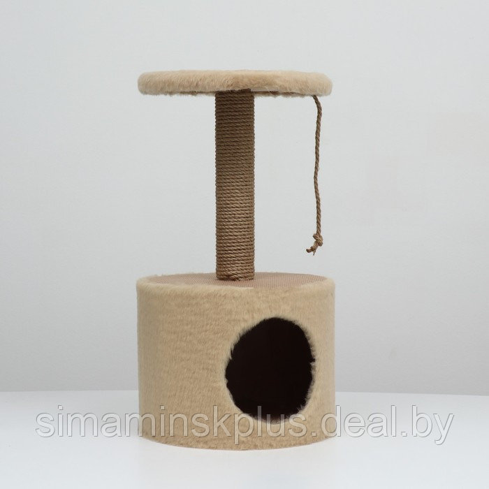 Домик для кошек с когтеточкой круглый, джут, 35 х 35 х 64 см, бежевый - фото 1 - id-p199620920