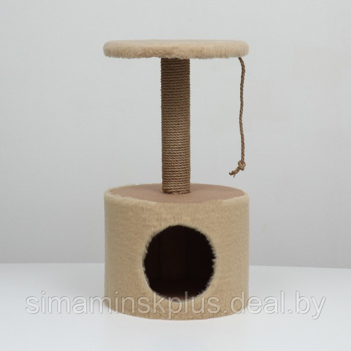 Домик для кошек с когтеточкой круглый, джут, 35 х 35 х 64 см, бежевый - фото 2 - id-p199620920