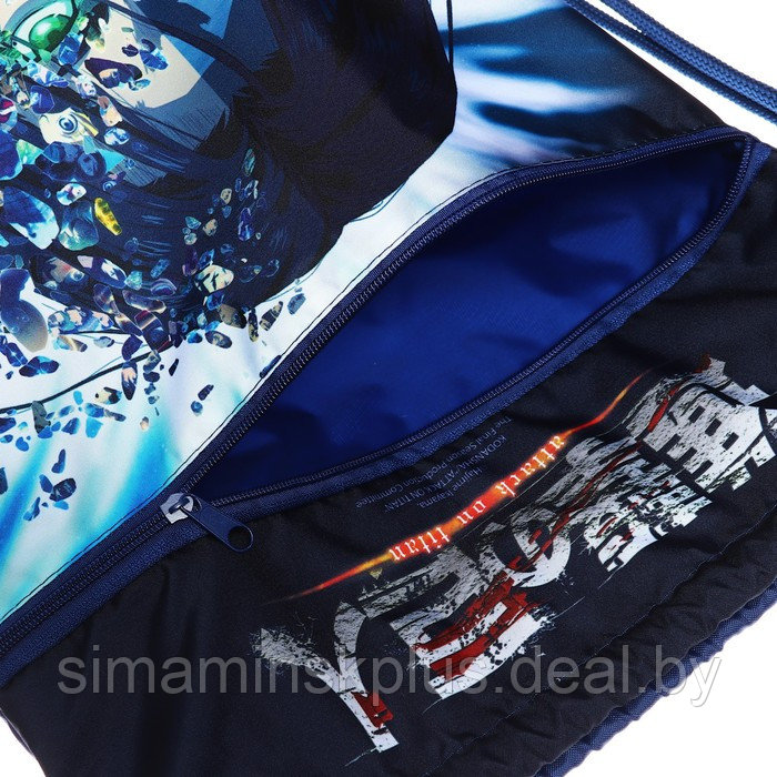 Мешок для обуви 470 х 340 мм, с карманом Hatber "Атака Титанов" синий, NMn_15079 - фото 4 - id-p215712216