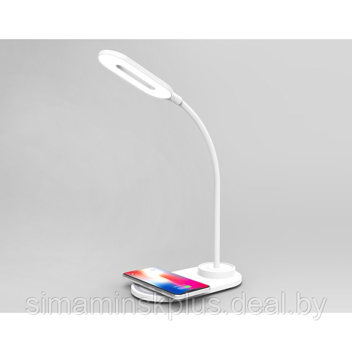 Светодиодная настольная лампа с беспроводной зарядкой DE588, 3Вт, 160х85х280 мм, цвет белый - фото 4 - id-p216929649