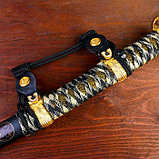 Сувенирное оружие «Катана на подставке», чёрные ножны, бежево — коричневая обмотка, 78см, фото 5