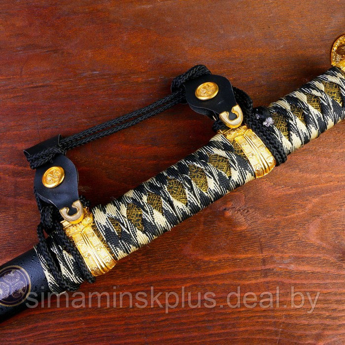 Сувенирное оружие «Катана на подставке», чёрные ножны, бежево коричневая обмотка, 78см - фото 5 - id-p176817253