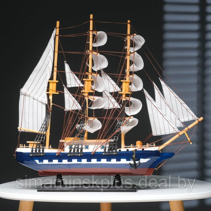 Корабль сувенирный большой «Рион», борта сине/чёрные, паруса бежевые с полосами, 50х44х10 см - фото 9 - id-p216930133
