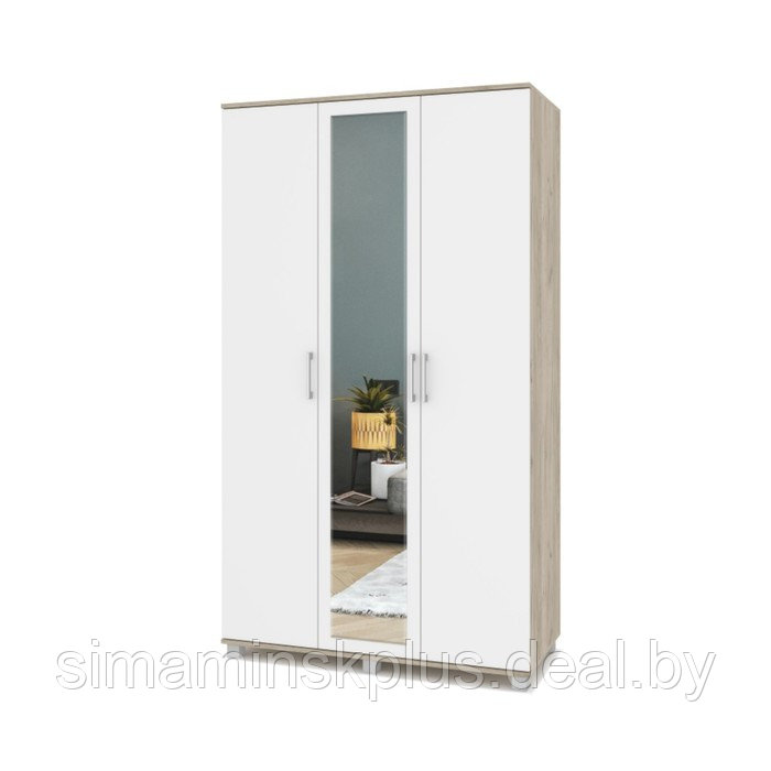 Шкаф 3-х створчатый с зеркалом Ева Е31 1200х520х2100 Серый дуб/белый - фото 1 - id-p199918328