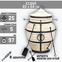 Тандыр "Есаул" с откидной крышкой, h-82 см, d-54, 97 кг, 8 шампуров, кочерга, совок