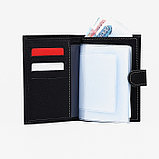 Обложка для автодокументов и паспорта на кнопке, отдел для купюр, 5 карманов для карт, цвет чёрный, фото 4