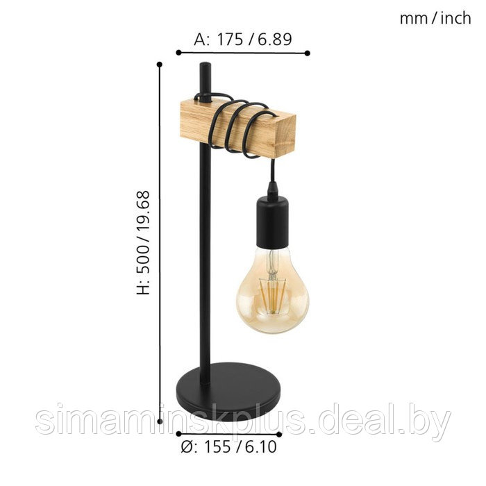 Настольная Лампа TOWNSHEND 10Вт E27, чёрный, коричневый - фото 4 - id-p202030673