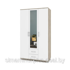 Шкаф 3-х створчатый с зеркалом и 2мя ящиками Ева Е34 1200х520х2100 Серый дуб/белый