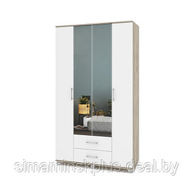 Шкаф 4-х створчатый с зеркалом и 2 ящиками Карина К43 1200x420x2100 Серый дуб/белый