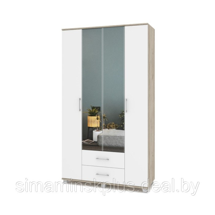 Шкаф 4-х створчатый с зеркалом и 2 ящиками Карина К43 1200x420x2100 Серый дуб/белый - фото 1 - id-p199918516
