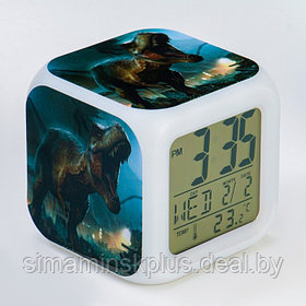 Часы электронные настольные "Динозавр", подсветка, будильник, термометр, календарь, 8 х 8 см