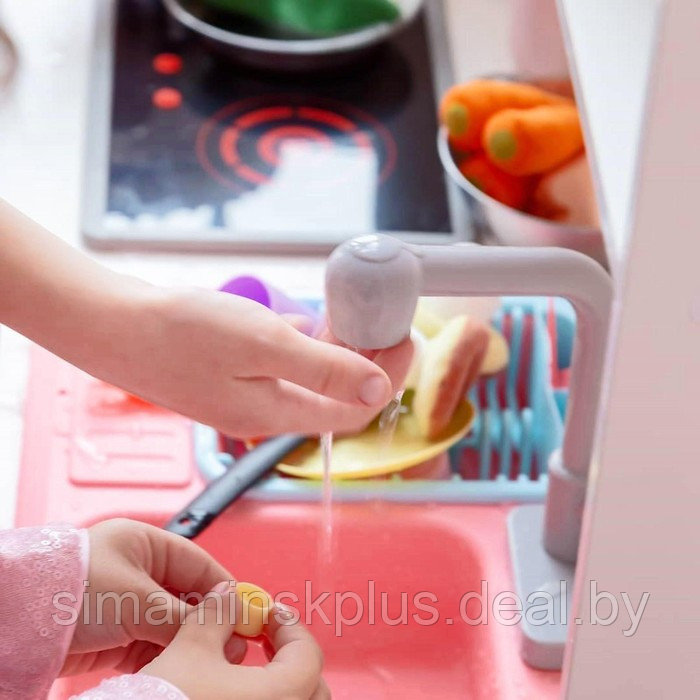 Игровая мебель «Детская кухня», интерактивная панель, раковина с водой, цвет розовый - фото 2 - id-p216929403