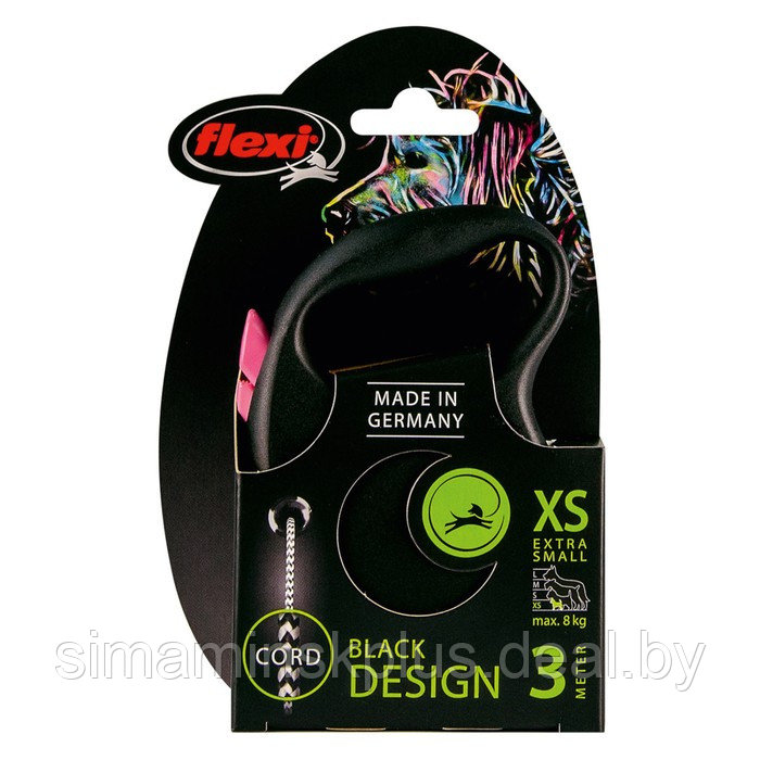 Рулетка Flexi Black Design XS (до 8 кг) 3 м трос, черный/розовый - фото 4 - id-p216927277
