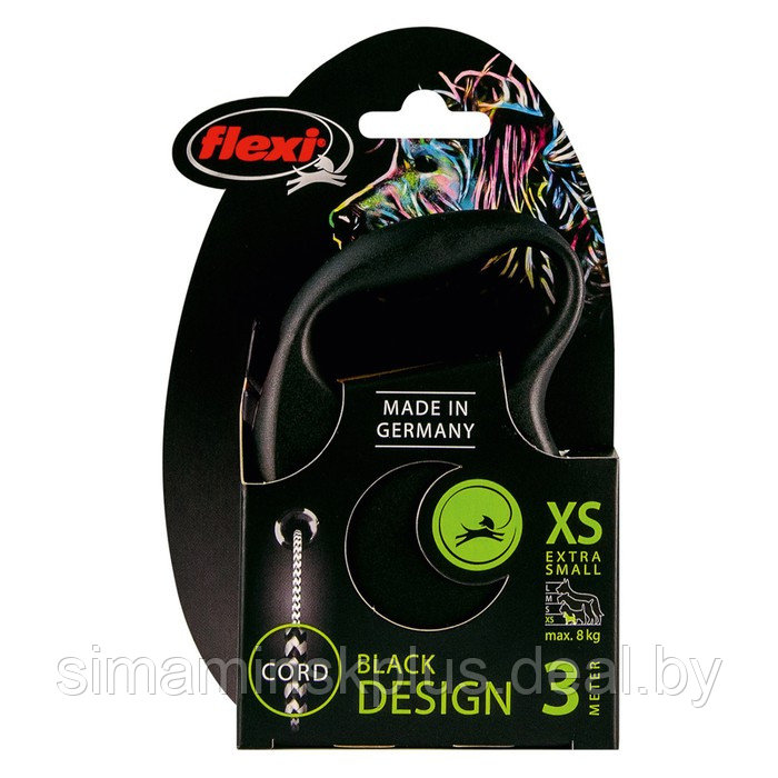 Рулетка Flexi Black Design XS (до 8 кг) 3 м трос, черный/серебро - фото 2 - id-p216927278