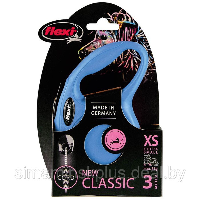 Рулетка Flexi New Classic XS (до 8 кг) 3 м трос, синяя - фото 4 - id-p216927279