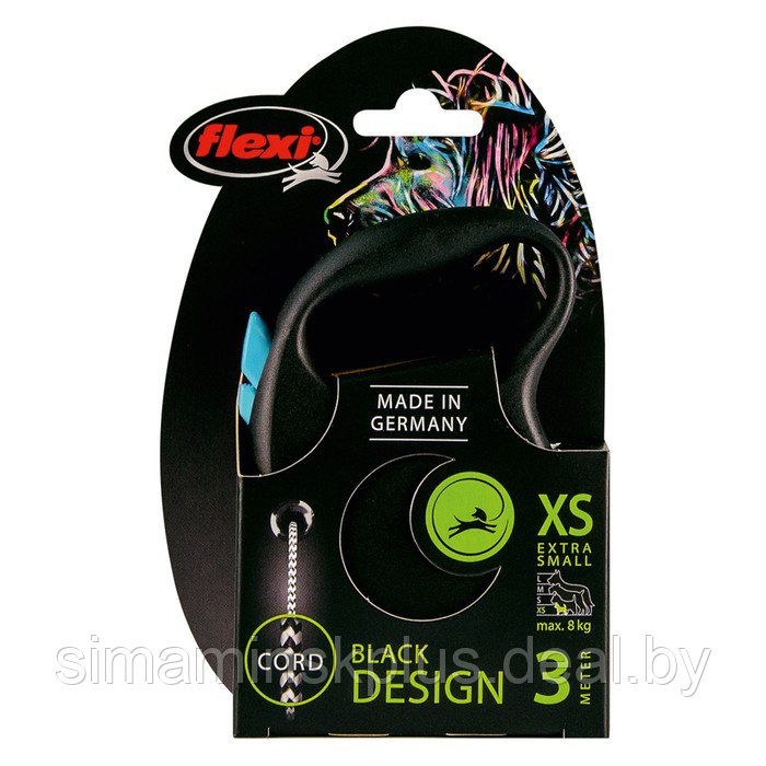 Рулетка Flexi Black Design XS (до 8 кг) 3 м трос, черный/голубой - фото 4 - id-p216927285