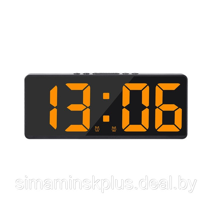 Часы настольные электронные: будильник, термометр, календарь, USB, 15х6.3 см, оранжевые цифры 9197 - фото 1 - id-p216926975