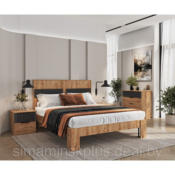 Кровать «Див», 140×200 см, без основания, накладки МДФ, цвет дуб вотан / графит - фото 1 - id-p211274934