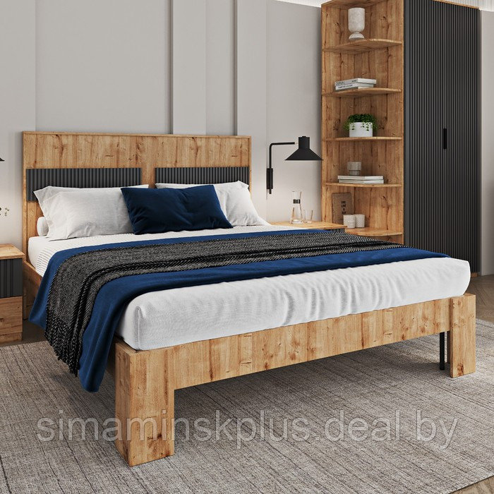 Кровать «Див», 140×200 см, без основания, накладки МДФ, цвет дуб вотан / графит - фото 2 - id-p211274934
