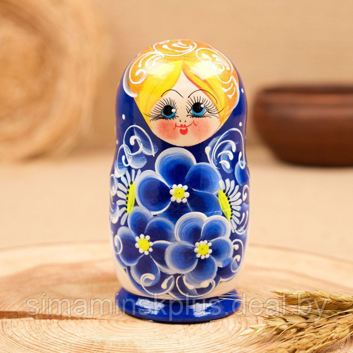 Матрёшка 5-ти кукольная "Нина" синяя , 13см, ручная роспись. - фото 3 - id-p199850780