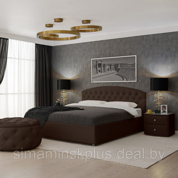 Кровать «Пальмира» без ПМ, 1600 ×2000 мм, встроенное основание, экокожа, цвет пралине - фото 1 - id-p177046283