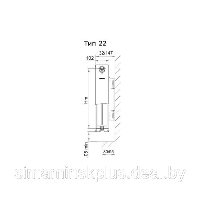 Радиатор стальной ROMMER Ventil, тип 22, 300x2200 мм, нижнее правое подключение - фото 3 - id-p183983415