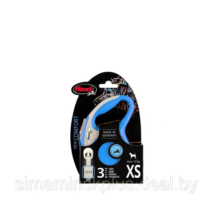Рулетка Flexi NEW LINE Comfort XS (до 12 кг) лента, 3 м серый/синий - фото 2 - id-p216927304