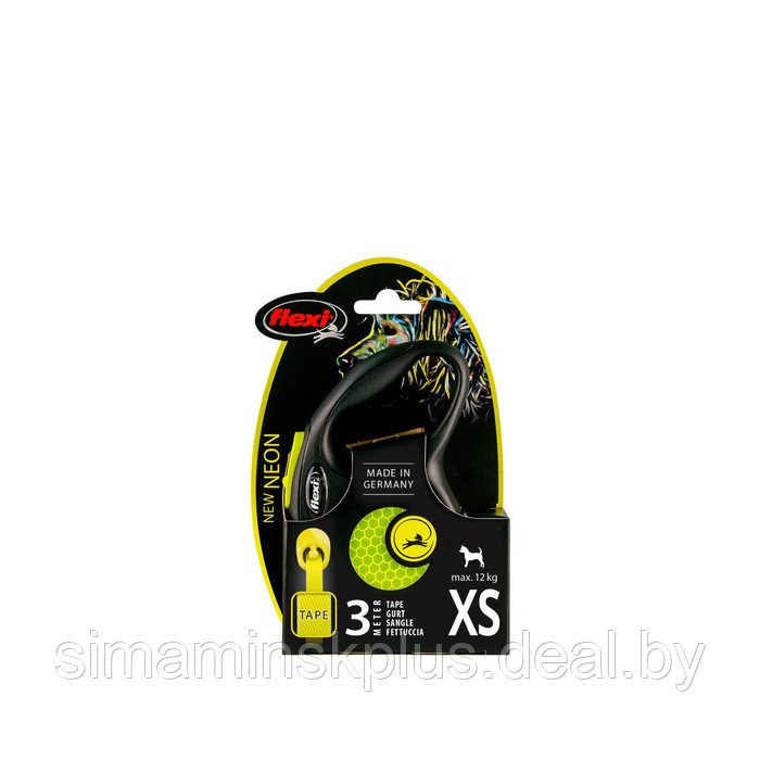 Рулетка Flexi Neon New XS (до 12 кг) лента 3 м, желтая - фото 2 - id-p216927310