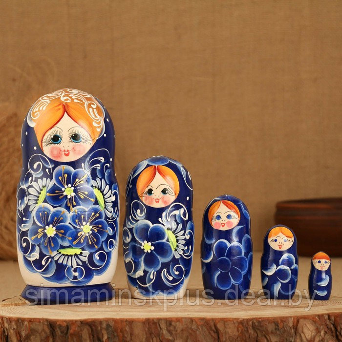 Матрёшка 5-ти кукольная "Сима" синяя , 17-18см, ручная роспись. - фото 1 - id-p199850816