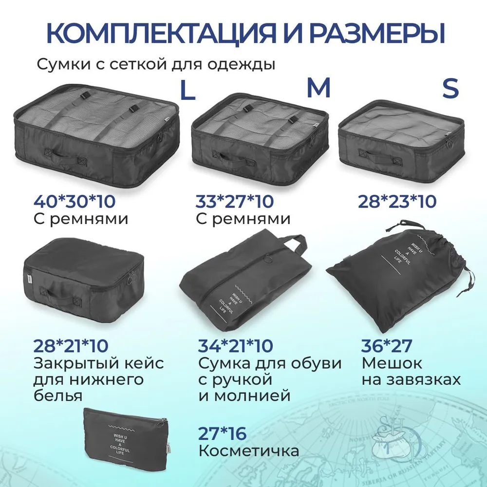 Дорожный набор органайзеров для чемодана Travel Colorful life 7 в 1 (7 органайзеров разных размеров) Мятный - фото 3 - id-p216931107