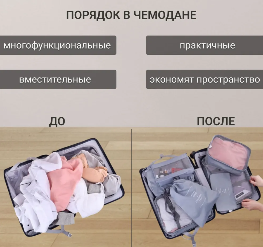 Дорожный набор органайзеров для чемодана Travel Colorful life 7 в 1 (7 органайзеров разных размеров) Розовый - фото 9 - id-p216931110