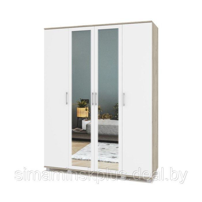 Шкаф 4-х створчатый с зеркалом Ева Е41 1600х520х2100 Серый дуб/белый - фото 1 - id-p199918526