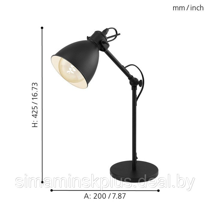 Настольная лампа Priddy 1x40Вт E27 чёрный 42,5см - фото 3 - id-p211526574