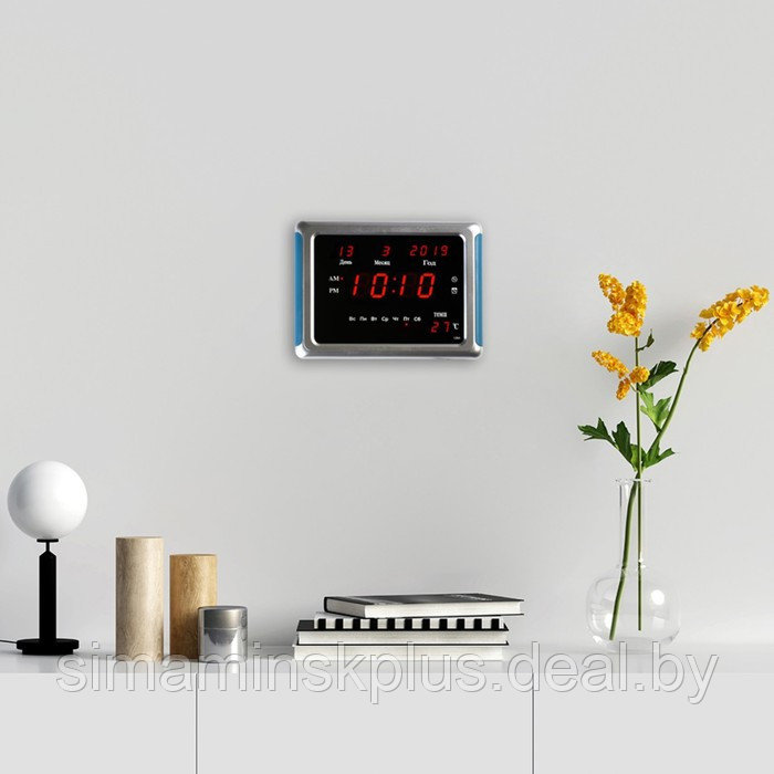 Часы электронные настенные, настольные, с будильником, 17 х 2.5 х 23 см - фото 3 - id-p199620581