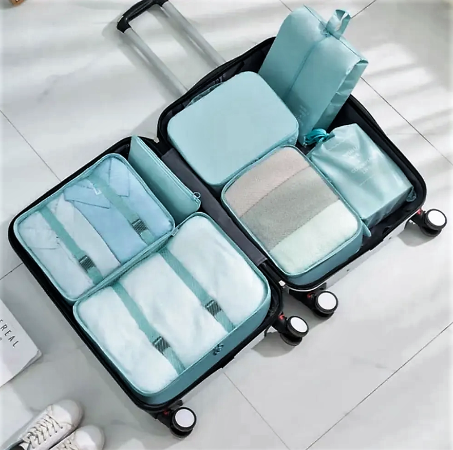 Дорожный набор органайзеров для чемодана Travel Colorful life 7 в 1 (7 органайзеров разных размеров) Синий - фото 10 - id-p216931112