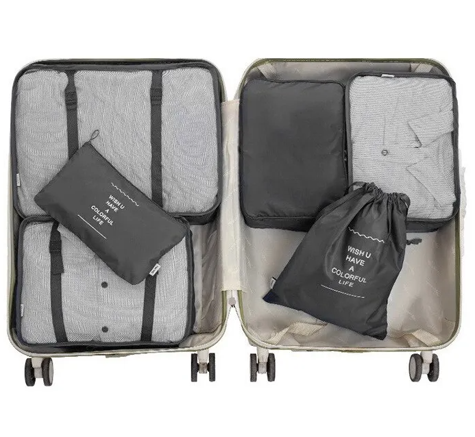 Дорожный набор органайзеров для чемодана Travel Colorful life 7 в 1 (7 органайзеров разных размеров) Серый - фото 4 - id-p216931113