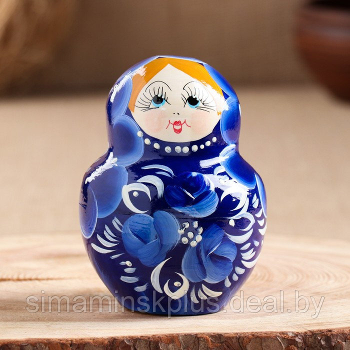 Матрёшка «Гжель», синее платье, 10 кукольная, 13 см,ручная роспись - фото 3 - id-p199850910