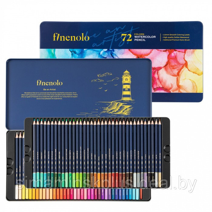 Карандаши акварельные набор 72 цвета, Finenolo, в металлическом пенале - фото 1 - id-p211272808