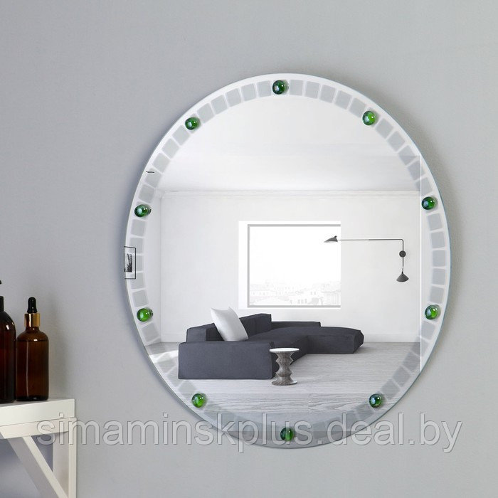 Зеркало «Одуванчики», с пескоструйной графикой и фьюзингом, настенное, D=50 см МИКС - фото 1 - id-p179032121